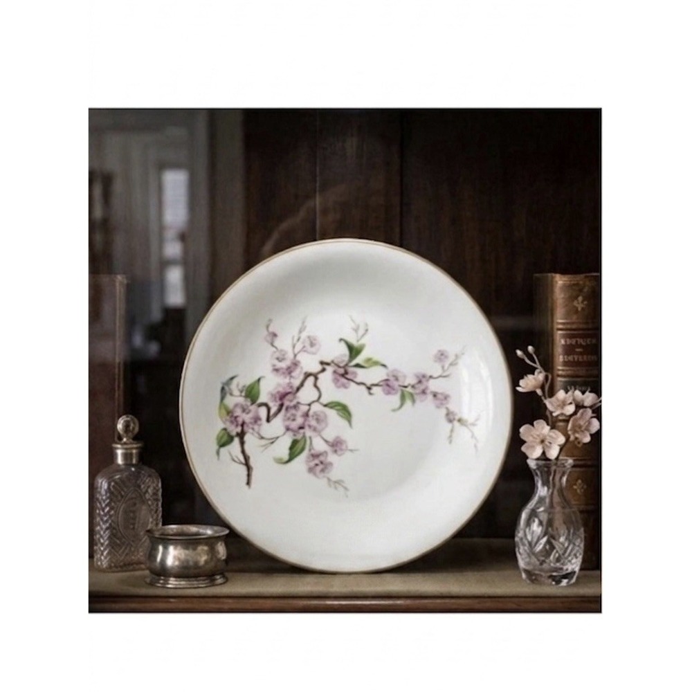 HEINRICH H&C Selb Blossomtime Pink Cherry Flower Salad Plate Gold Rim 7.75 in